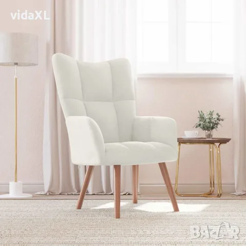 vidaXL Релакс стол, кремавобял, кадифе, снимка 2 - Дивани и мека мебел - 56146838