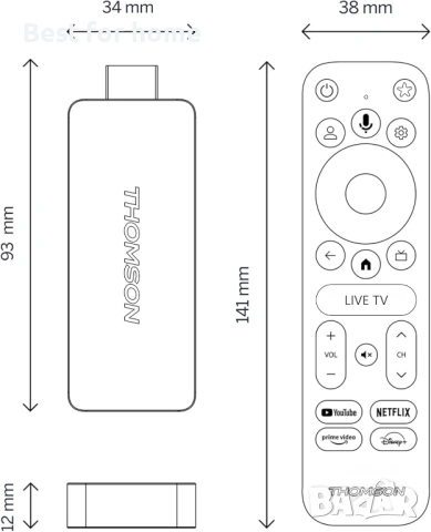 THOMSON Streaming Stick 140, Google TV, 4K UHD, Гласово управление, Google Cast, снимка 2 - Друга електроника - 53756057