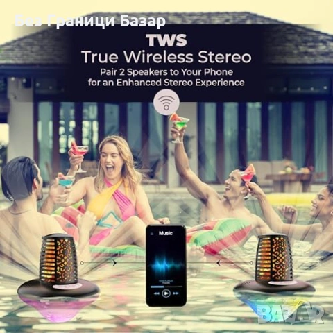 Нова водоустойчива плаваща колонка IP68 за басейн/джакузи RGB 10W TWS, снимка 6 - Bluetooth тонколони - 53565850