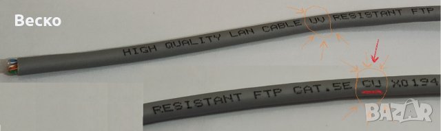 Кабел Меден UTP FTP BITNER BiTLAN CAT5E 4x2x0.5кв Видео Мрежа Корда CQR Тестван RJ45 може на метър, снимка 12 - Друга електроника - 38245896