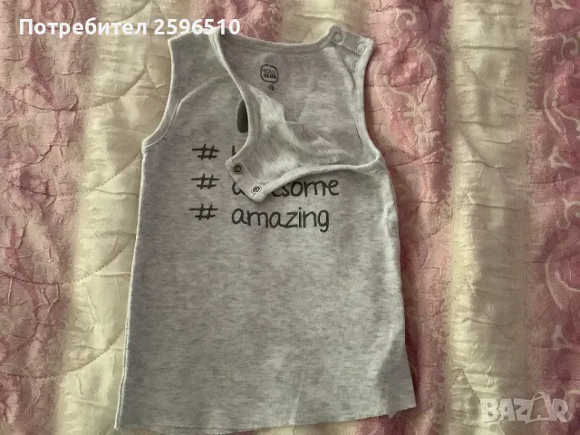 Сив памучен потник с надписи , папионка, копчета. Размер 98 см., снимка 2 - Детски тениски и потници - 50323119