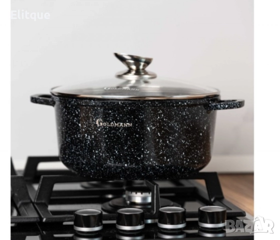 Комплект тенджери Goldmann -2.3\4.5\6.5\2.3L., Лят алуминий, Мраморно покр.,  отвътре/отвън, снимка 7 - Съдове за готвене - 52780573