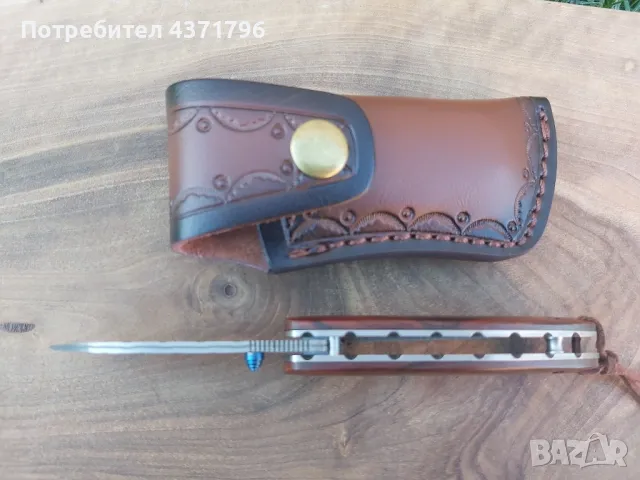 Японски сгъваем ловен нож DAMASKUS X10 с калъф от телешки бланк, снимка 11 - Ножове - 49188088