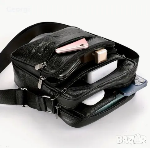 Компактна, Елегантна и Стилна мъжка кожена чанта с презрамки от Черна и Кафява естест. кожа!, снимка 10 - Чанти - 49296138