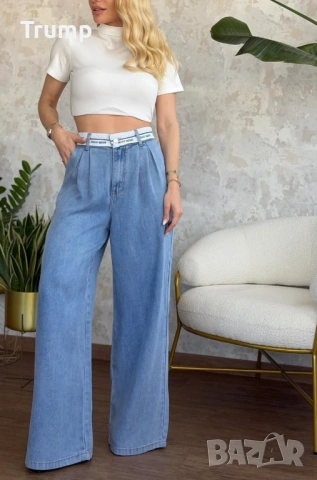 Ефектни дънки с бял колан, пролет-лято, снимка 6 - Дънки - 53377011