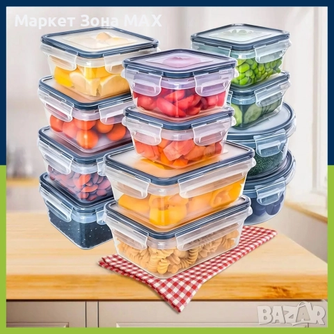 Комплект от 12 кутии за храна за обяд – пластмасови контейнери с капаци, снимка 2 - Други стоки за дома - 52860729