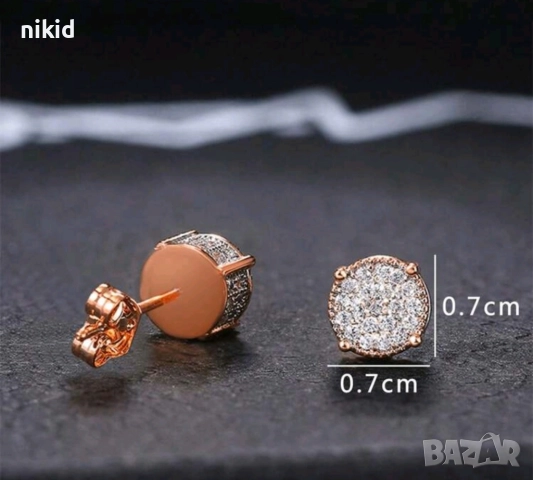 Розово злато имитация кръгли обеци с камъчета, снимка 3 - Обеци - 51489283
