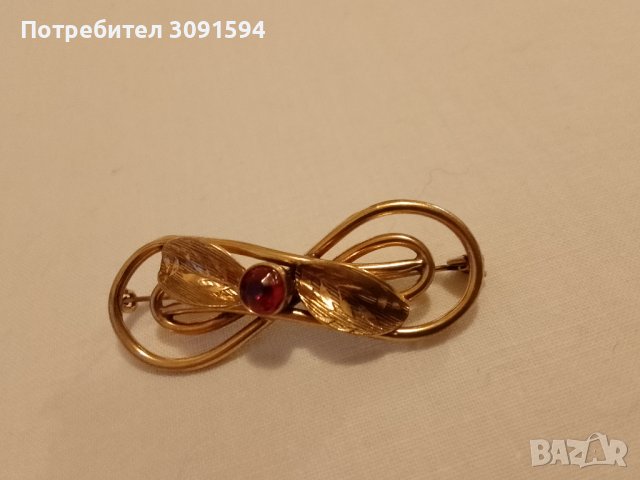 Стара дамска брошка с циркон и позлата, снимка 3 - Антикварни и старинни предмети - 41664997