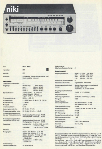 ITT HIFI 8033 , снимка 2 - Ресийвъри, усилватели, смесителни пултове - 44823886