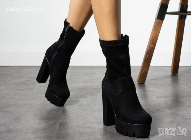 Боти на ток - черeн велур - NA7