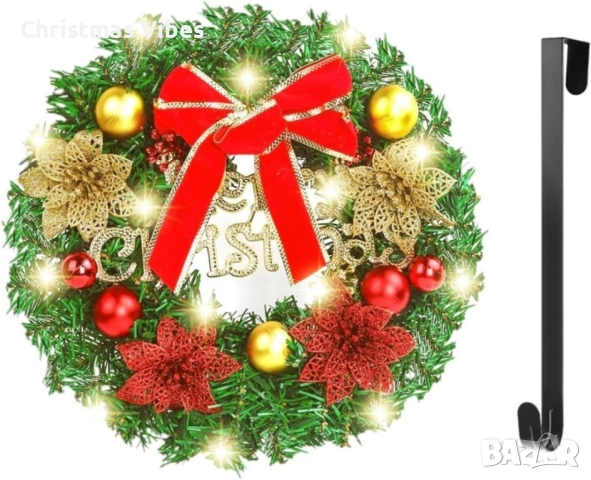 Коледен венец Mеrry Christmas с панделка. Последни 2 броя! , снимка 5 - Декорация за дома - 52093395