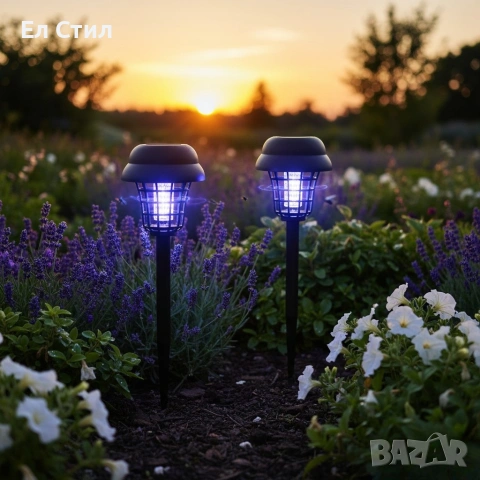 Соларна лампа против комари за открито – комплект 2 броя с UV защита и декоративно осветление, снимка 12 - Соларни лампи - 53574278