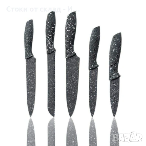 Ножове Комплект Bohmann, 5броя, Мраморно покритие, Акрилна поставка, Червена дръжка , снимка 2 - Прибори за хранене, готвене и сервиране - 53347982