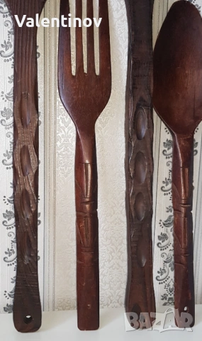 Два старинни комплекта декоративни дървени прибори, снимка 3 - Антикварни и старинни предмети - 53509148
