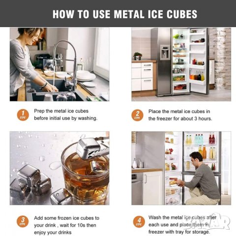 Кубчета за охлаждане на напитки, 4 броя, метални, снимка 3 - Други - 44422748