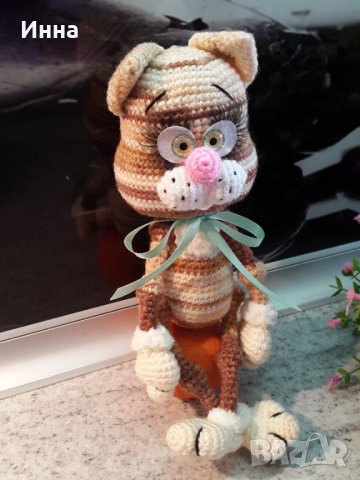 Котенце Мурзилка, Плетена играчка, Ръчно изработена, Перфектен подарък, снимка 3 - Плюшени играчки - 39335358