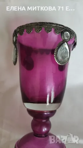 Лилава ваза тип чаша с метален обков и камъни, снимка 4 - Вази - 50422070