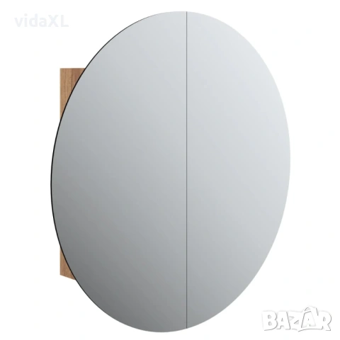 vidaXL Шкаф за баня с кръгло огледало и LED, дъб, 54x54x17,5 см(SKU:345590)
