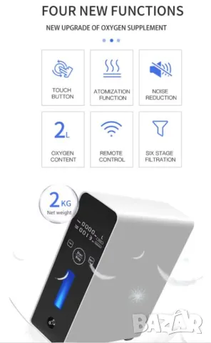 2000ml/m Преносим Небулайзер Атомайзер Йонизатор Кислороден Генератор Импулсен Кислороден Уред, снимка 2 - Други - 48571514