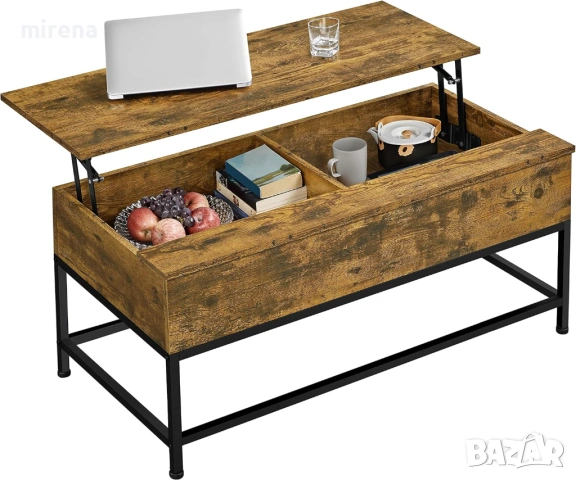 Маса за кафе повдигащ се плот, съхранение странична бюро рустик н141, снимка 2 - Маси - 53837053