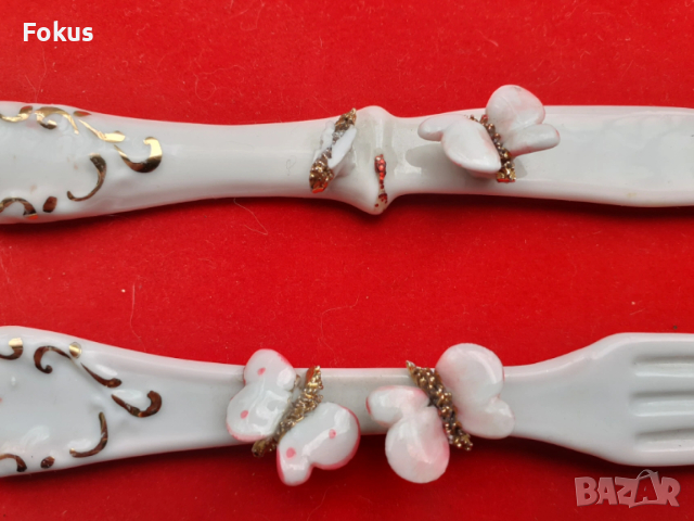 Порцелан сет виличка и ножче на Capodimonte с позлата, снимка 4 - Антикварни и старинни предмети - 53384661