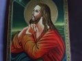 Икона Исус Христос 300х205мм дърво темпера сертификат Огнян Механджиев, снимка 3