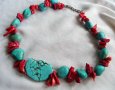 Индиански гердан "навахо" с големи късове тюркоаз и корали, снимка 2