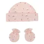 Комплект за новородено, памучна шапка и ръкавици с цветя S_1225942, снимка 1