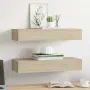 vidaXL Стенни рафтове с чекмеджета, 2 бр, дъб, 60x23,5x10 см, МДФ, снимка 3