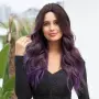 Лилава Ombre перука с кафяви корени и път по средата - 65 см, снимка 5