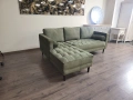 Зелен ъглов диван от плат с лежанка, снимка 6
