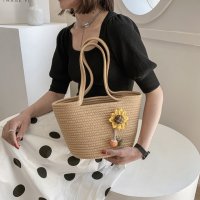 Плетена дамска чанта тип кошница Brown, снимка 7 - Чанти - 41477350