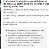 Геймърска клавиатура WisFox КЛАВИАТУРА ЗА ИГРИ RGB С ЦВЕТНО ДЪГОВО LED ПОДСВЕТЕНИЕ, снимка 8 - Клавиатури и мишки - 40346318