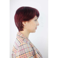 Къса тъмночервена перука от естествен косъм с бретон Мари, снимка 3 - Аксесоари за коса - 34515515