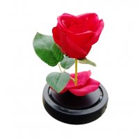Изкуствена роза под стъклен похлупак, Дървена основа,Червена, 17x11 см, снимка 2 - Подаръци за жени - 35761290