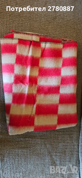Ретро вълнено одеяло на бяло и червено каре, покривало за легло, снимка 1