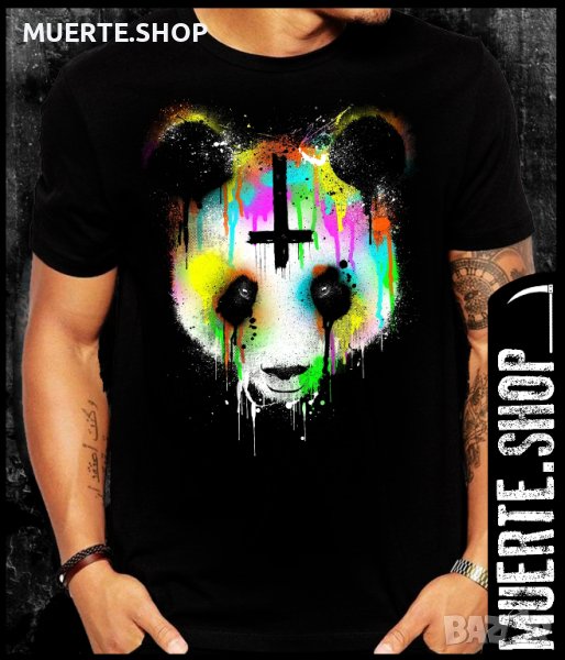 Черна тениска с щампа COLORED SATANIC PANDA, снимка 1