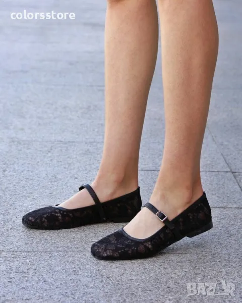 Равни обувки - черна дантела - LR90, снимка 1