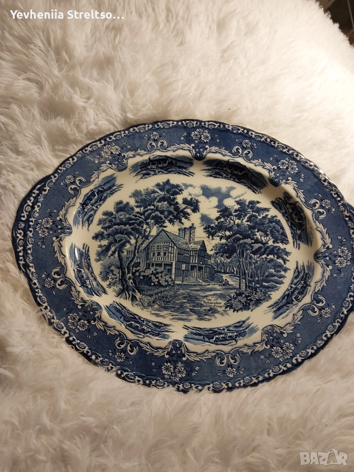 Керамическое блюдо поднос с пейзажем. Англия, снимка 1