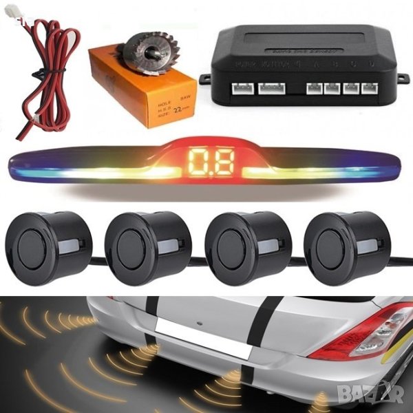 Парктроник с LED мини дисплей, Parking sensor с четири черни сензора и LED SLIM дисплей, снимка 1