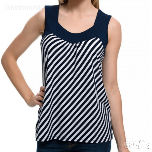 Нова дамска елегантна моряшка блуза без ръкави на тънко райе, снимка 1