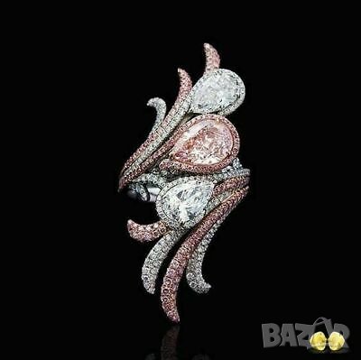 Дамски пръстен с розови циркони и бели топази, снимка 1