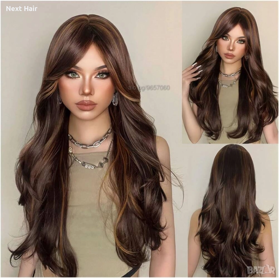 Тъмно кафява перука с кичури и дълъг бретон, снимка 1