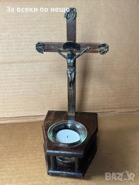 Настолен кръст , разпятие , свещник , кандило, снимка 1