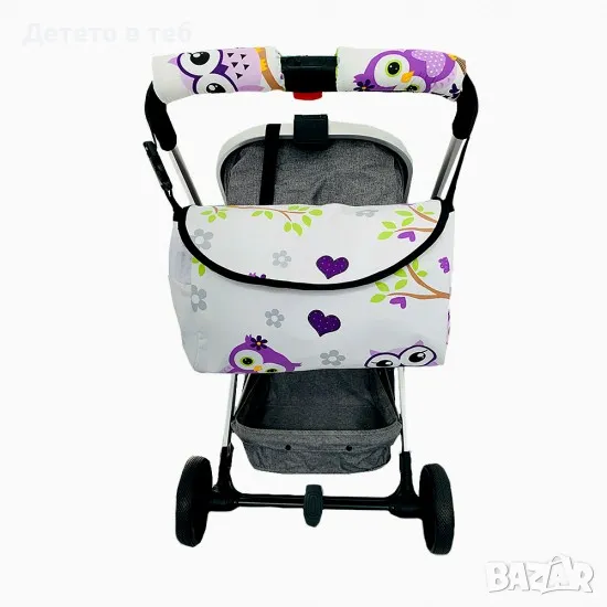 Комплект чанта с протектори за дръжка, лилави бухали, снимка 1