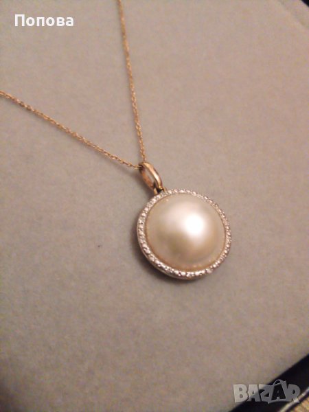 Златно колие  с диаманти и естествена перла елегантно колие, снимка 1