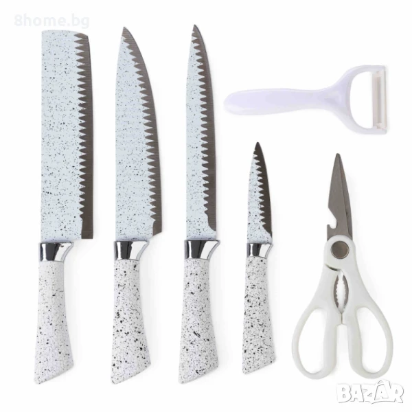 Kухненски ножове комплект 4бр + Ножица и Белачка за зеленчуци, снимка 1