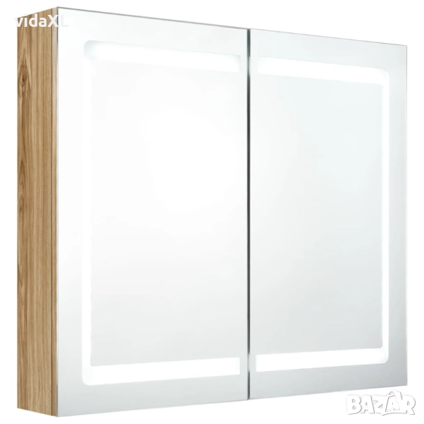 vidaXL LED шкаф с огледало за баня, цвят дъб, 80x12x68 см（SKU:326515）, снимка 1