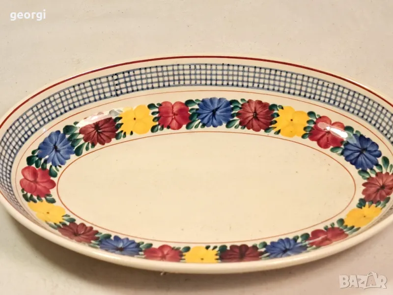френско керамично плато поднос с цветя 22/3, снимка 1
