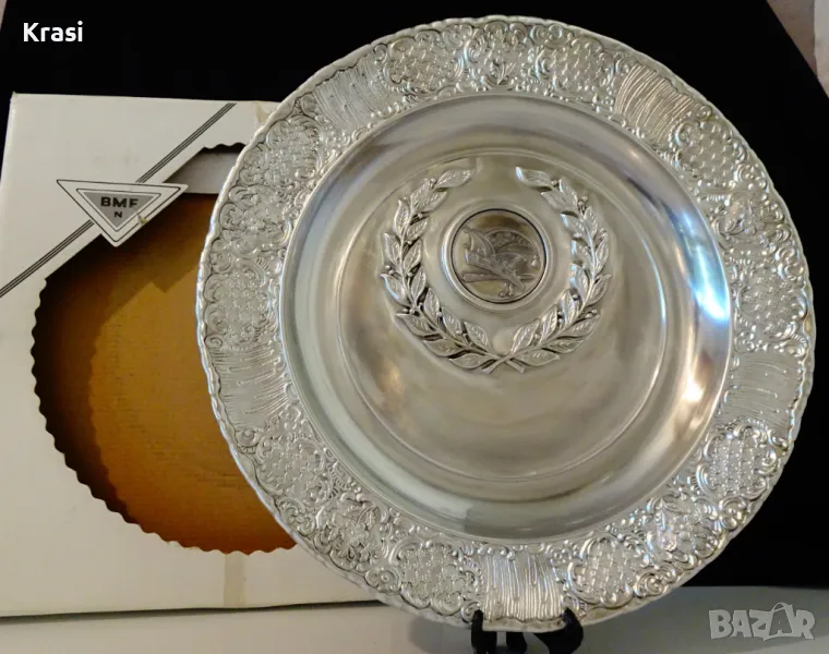 Калаена чиния,пано,калаена сватба,1 кг.,31 см.,гравиране. , снимка 1